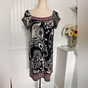 White/Red/Black Shift Boho Peasant Dress